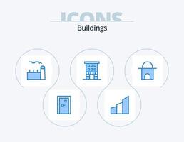 Buildings Blue Icon Pack 5 Icon Design. retail. buildings. modern building. steam plant. cooling tower vector