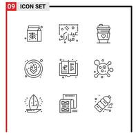 User Interface Pack of 9 Basic Outlines of expand book glass wheat allergens Editable Vector Design Elements