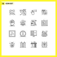 Set of 16 Modern UI Icons Symbols Signs for human cyber gesture advanced consulting Editable Vector Design Elements