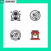 Set of 4 Modern UI Icons Symbols Signs for brain sphere idea planetary system bridge Editable Vector Design Elements