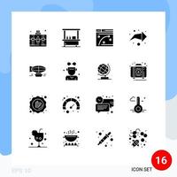 Pack of 16 Modern Solid Glyphs Signs and Symbols for Web Print Media such as balloon air web direction arrow Editable Vector Design Elements