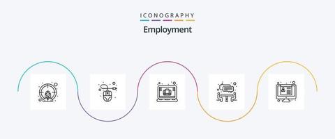 paquete de iconos de la línea de empleo 5 que incluye la solicitud de empleo. CV. breve. trabajo en equipo. entrevista vector