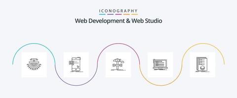 desarrollo web y paquete de iconos de línea 5 de estudio web que incluye codificación. servicio. correo. reparar. ingeniería vector