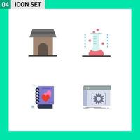 Set of 4 Modern UI Icons Symbols Signs for apartment test tube home erlenmeyer flask love Editable Vector Design Elements