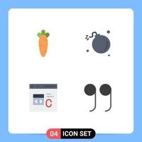 Set of 4 Vector Flat Icons on Grid for carrot c nature explosion coding Editable Vector Design Elements