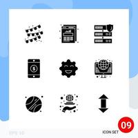 Pack of 9 creative Solid Glyphs of globe biscuits network cookie mobile Editable Vector Design Elements