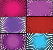 Comic book colorful frames background with halftone rays radial and dotted effects pop art style vector
