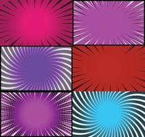 Comic book colorful frames background with halftone rays radial and dotted effects pop art style vector