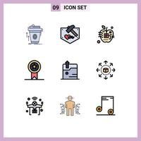 9 Filledline Flat Color concept for Websites Mobile and Apps stamp insignia mustache badges digital Editable Vector Design Elements