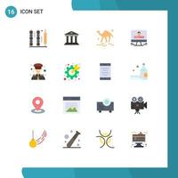 Flat Color Pack of 16 Universal Symbols of lock computer building arab animal Editable Pack of Creative Vector Design Elements