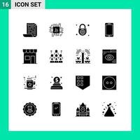 Solid Glyph Pack of 16 Universal Symbols of kiosk samsung globe huawei smart phone Editable Vector Design Elements