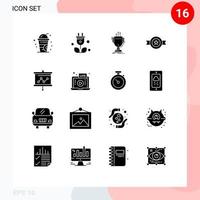 User Interface Pack of 16 Basic Solid Glyphs of graph star competitive medal award Editable Vector Design Elements