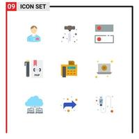 User Interface Pack of 9 Basic Flat Colors of fax file dns development coding Editable Vector Design Elements
