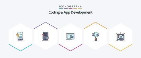 Coding And App Development 25 FilledLine icon pack including information. analysis. phone. program. operational vector