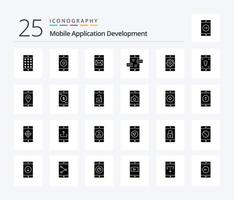 Mobile Application Development 25 Solid Glyph icon pack including application. div. heart. arrows. mail vector