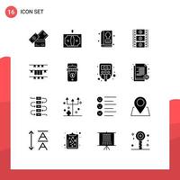 Pictogram Set of 16 Simple Solid Glyphs of flag movie reel money film stip kitchen Editable Vector Design Elements