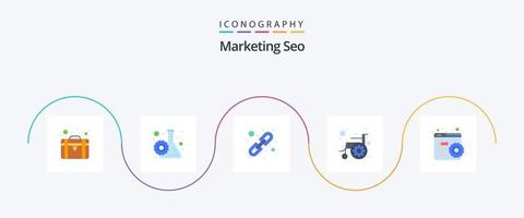 paquete de iconos de marketing seo flat 5 que incluye configuración. conveniencia. enlace. rueda dentada. accesibilidad vector