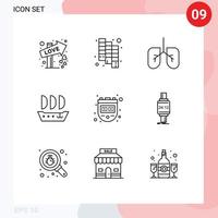 Universal Icon Symbols Group of 9 Modern Outlines of smartwatch watch lungs timer chronometer Editable Vector Design Elements