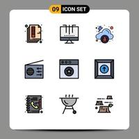 Set of 9 Modern UI Icons Symbols Signs for app radio optimization media virus Editable Vector Design Elements