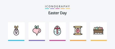 la línea de Pascua llenó el paquete de 5 íconos, incluido el pájaro. feliz. fruta. bebé. pollo. diseño de iconos creativos vector