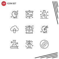 Pictogram Set of 9 Simple Outlines of christmas up lotion upload sunblock Editable Vector Design Elements