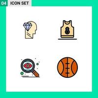 Pack of 4 creative Filledline Flat Colors of mind search head sport targeting Editable Vector Design Elements