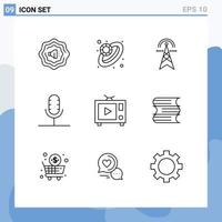 Universal Icon Symbols Group of 9 Modern Outlines of document film computing tv microphone Editable Vector Design Elements