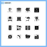 Group of 16 Solid Glyphs Signs and Symbols for profile login book interface laws Editable Vector Design Elements