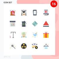 Modern Set of 16 Flat Colors Pictograph of web layout web designing cooking css design huawei Editable Pack of Creative Vector Design Elements