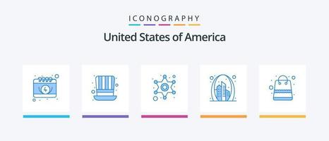 Usa Blue 5 Icon Pack Including bag. landmark. men. gate. arch. Creative Icons Design vector