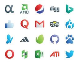 20 Social Media Icon Pack Including github adidas gmail msn travel vector