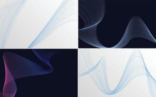 conjunto de 4 fondos de líneas ondulantes para un diseño contemporáneo vector