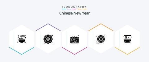 Chinese New Year 25 Glyph icon pack including noodle. chinese. china. pretty flower. decorative vector