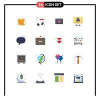 Set of 16 Commercial Flat Colors pack for bar messages heart conversation lock Editable Pack of Creative Vector Design Elements