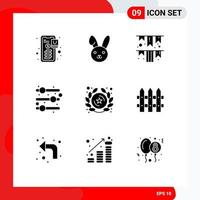 9 Thematic Vector Solid Glyphs and Editable Symbols of construction rank garland insignia user interface Editable Vector Design Elements