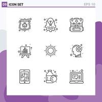 Modern Set of 9 Outlines and symbols such as sunset sun project management formula board Editable Vector Design Elements