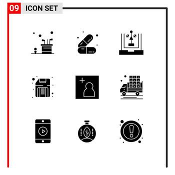 9 iconos creativos signos y símbolos modernos de medicamentos de disco de hardware diagrama de flujo de computadora elementos de diseño vectorial editables vector
