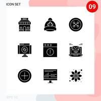 Pack of 9 creative Solid Glyphs of app stop button denied cross Editable Vector Design Elements