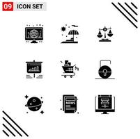 Pack of 9 Modern Solid Glyphs Signs and Symbols for Web Print Media such as chart presentation court scales legal Editable Vector Design Elements