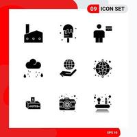 Solid Glyph Pack of 9 Universal Symbols of global weather avatar snow debit Editable Vector Design Elements