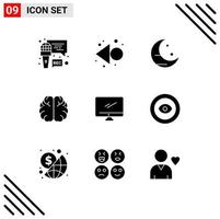 Modern Set of 9 Solid Glyphs and symbols such as imac monitor moon computer hemisphere Editable Vector Design Elements