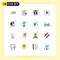 Pack of 16 creative Flat Colors of search ball bathroom scale yin yang web design Editable Pack of Creative Vector Design Elements