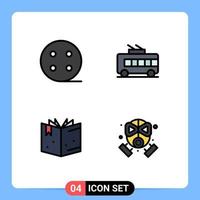 Group of 4 Filledline Flat Colors Signs and Symbols for battery knowledge bus trolley bus firefighter Editable Vector Design Elements