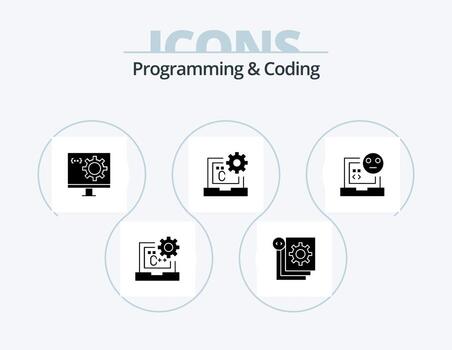 programación y codificación glyph icon pack 5 diseño de iconos. desarrollar. malo. desarrollar. programación. desarrollo vector