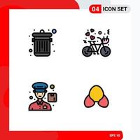 conjunto de 4 iconos de ui modernos símbolos signos para eliminar entrega bicicleta corazón playa elementos de diseño vectorial editables vector