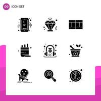 Solid Glyph Pack of 9 Universal Symbols of play headphone sport e learning pot Editable Vector Design Elements