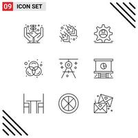 conjunto de 9 iconos de interfaz de usuario modernos signos de símbolos para redactar elementos de diseño vectorial editables de diseño de arquitectura de datos de brújula vector