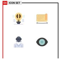 Pictogram Set of 4 Simple Flat Icons of brain glasses mind display reality Editable Vector Design Elements