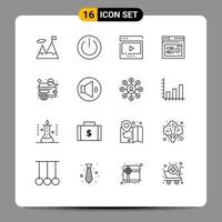 Pictogram Set of 16 Simple Outlines of web performance ui keyword multimedia Editable Vector Design Elements