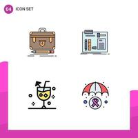 Set of 4 Modern UI Icons Symbols Signs for briefcase workshop management construct beverage Editable Vector Design Elements